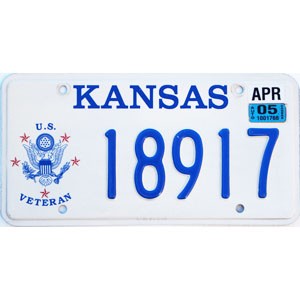 2005 Kansas Veteran License Plate #18917
