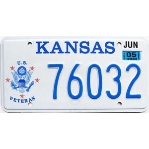 2005 Kansas Veteran License Plate #76032