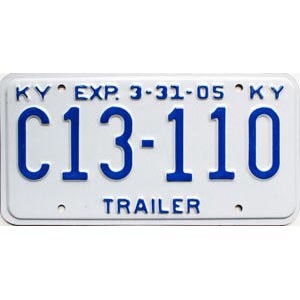 2005 Kentucky Trailer License Plate #C13110