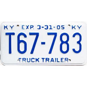 2005 Kentucky Truck Trailer License Plate #T67783
