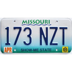 2005 Missouri License Plate #173NZT