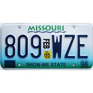 2005 Missouri License Plate #809WZE