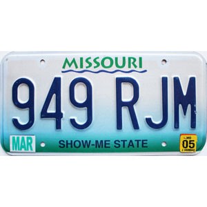 2005 Missouri License Plate #949RJM