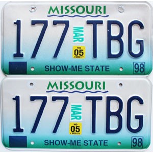 2005 Missouri License Plates Pair #177TBG