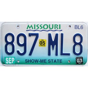 2005 Missouri Truck License Plate #897ML8