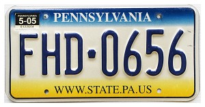 2005 Pennsylvania License Plate #FHD0656