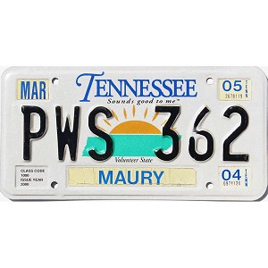 2005 Tennessee License Plate #PWS362