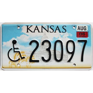 2006 Kansas Disabled License Plate #23097