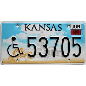 2006 Kansas Disabled License Plate #53705