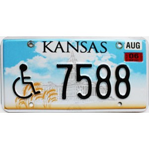 2006 Kansas Disabled License Plate #7588