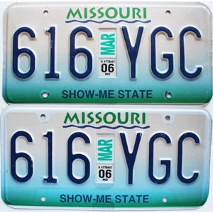 2006 Missouri License Plates Pair #616YGC