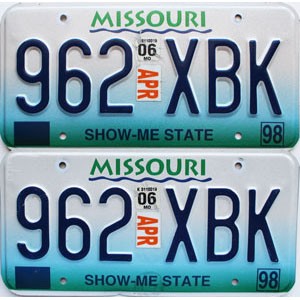 2006 Missouri License Plates Pair #962XBK