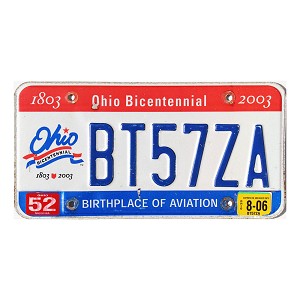 2006 Ohio License Plate #BT57ZA
