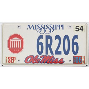2006 University of Mississippi License Plate #6R206