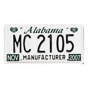 2007 Alabama Manufacturer License Plate #MC2105
