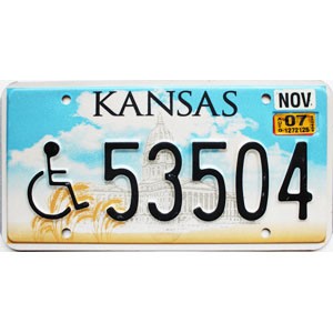 2007 Kansas Disabled License Plate #53504