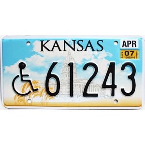 2007 Kansas Disabled License Plate #61243
