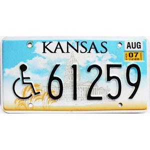 2007 Kansas Disabled License Plate #61259