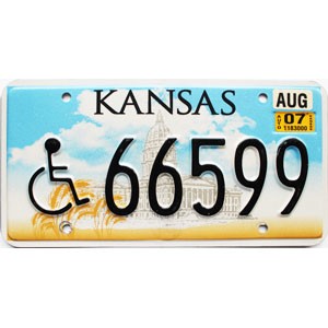 2007 Kansas Disabled License Plate #66599