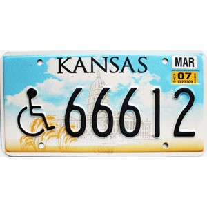 2007 Kansas Disabled License Plate #66612