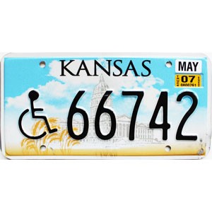 2007 Kansas Disabled License Plate #66742