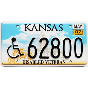 2007 Kansas Disabled Veteran License Plate #62800