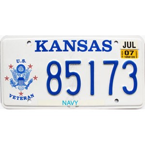 2007 Kansas Navy Veteran License Plate #85173
