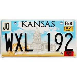 2007 Kansas Trailer License Plate #WXL192