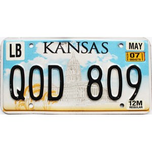 2007 Kansas Truck License Plate #QOD809