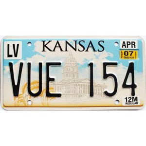 2007 Kansas Truck License Plate #VUE154