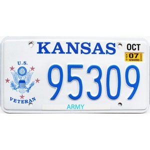 2007 Kansas Veteran License Plate #95309
