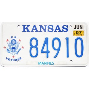 2007 Kansas Veteran License Plate #84910