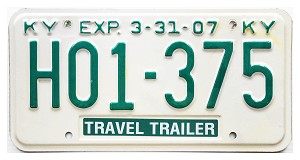 2007 Kentucky Travel Trailer License Plate #H01375