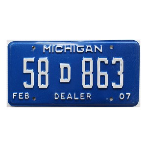 2007 Michigan Dealer License Plate #58D863