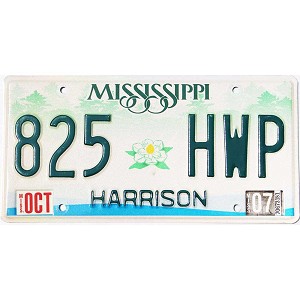 2007 Mississippi License Plate #825HWP
