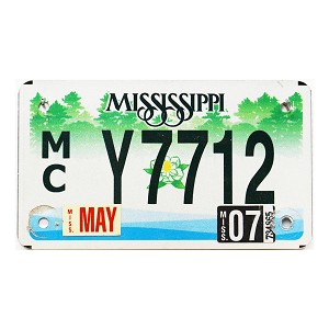 2007 Mississippi Motorcycle License Plate #Y7712