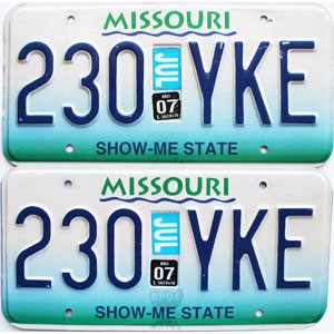 2007 Missouri License Plates Pair #230YKE