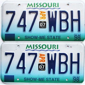 2007 Missouri License Plates Pair #747WBH