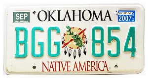 2007 Oklahoma License Plate #BGG854
