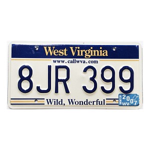 2007 West Virginia License Plate #8JR399