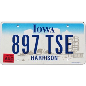 2008 Iowa License Plate #897TSE