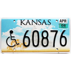 2008 Kansas Disabled License Plate #60876