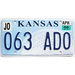 2008 Kansas License Plate #063ADO