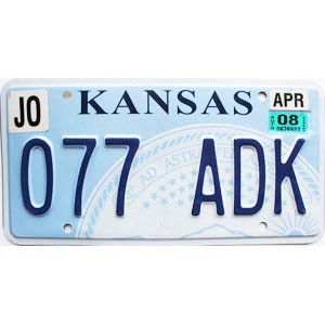 2008 Kansas License Plate #077ADK