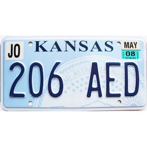 2008 Kansas License Plate #206AED