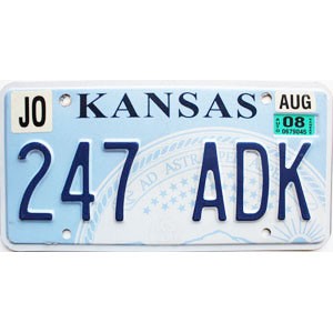 2008 Kansas License Plate #247ADK