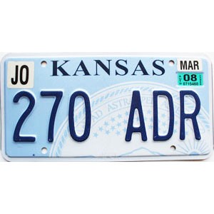 2008 Kansas License Plate #270ADR