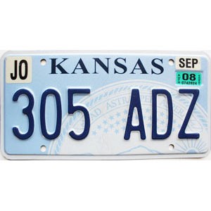 2008 Kansas License Plate #305ADZ