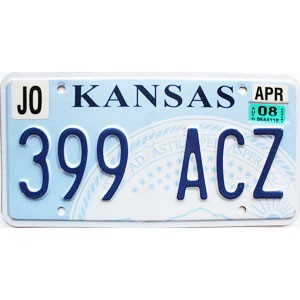 2008 Kansas License Plate #399ACZ