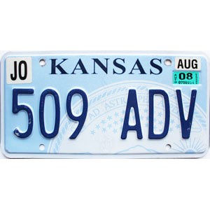 2008 Kansas License Plate #509ADV
